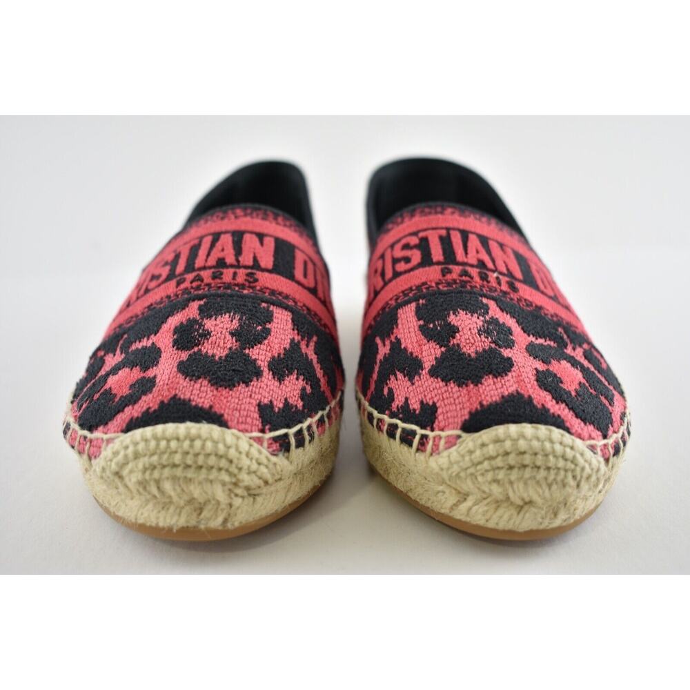 Dior Granville Black Pink Leopard Pop D Logo Embroidered Espadrille Flat 40 - Picture 5 of 10